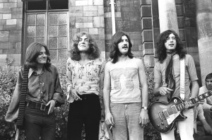 John Paul Jones, Robert Plant, John Bonham and Jimmy Page of Led Zeppelin at the 1969 Bath Festival.