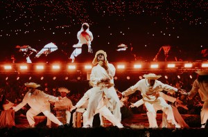 Bad Bunny performs onstage during night 1 of Bad Bunny: "No Me Quiero Ir De Aqui" Residencia En El Choli at Coliseo de Puerto Rico José Miguel Agrelot on July 11, 2025 in San Juan, Puerto Rico.