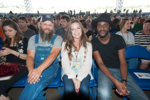 Jamey Johnson, Carlene Carter and Gary Clark Jr at the 2014 Farm Aid concert press conference at Walnut Creek Amphitheatre in Raleigh North Carolina on September 13, 2014.
