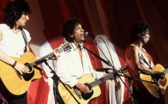 Ron Wood, Bob Dylan and Keith Richards, live aid