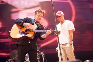 John Mellencamp and Kenny Chesney performs during Farm Aid 2012 at Hersheypark Stadium on September 22, 2012 in Hershey, Pennsylvania.