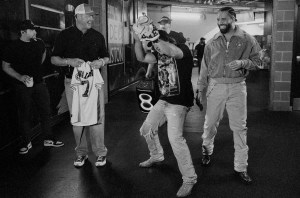 Roger Clemens, Morgan Wallen and Drake backstage before I'm the Problem Tour stop at NRG Stadium in Houston, Texas, on June 21.